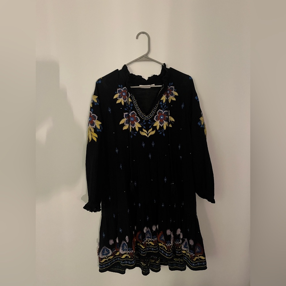 Roller Rabbit Black Floral Embroidered Dress
